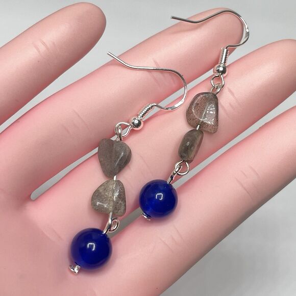 Artisan Labradorite Chip Gemstone Blue Gemstone Beaded Necklace Earrings Set - Picture 3 of 8